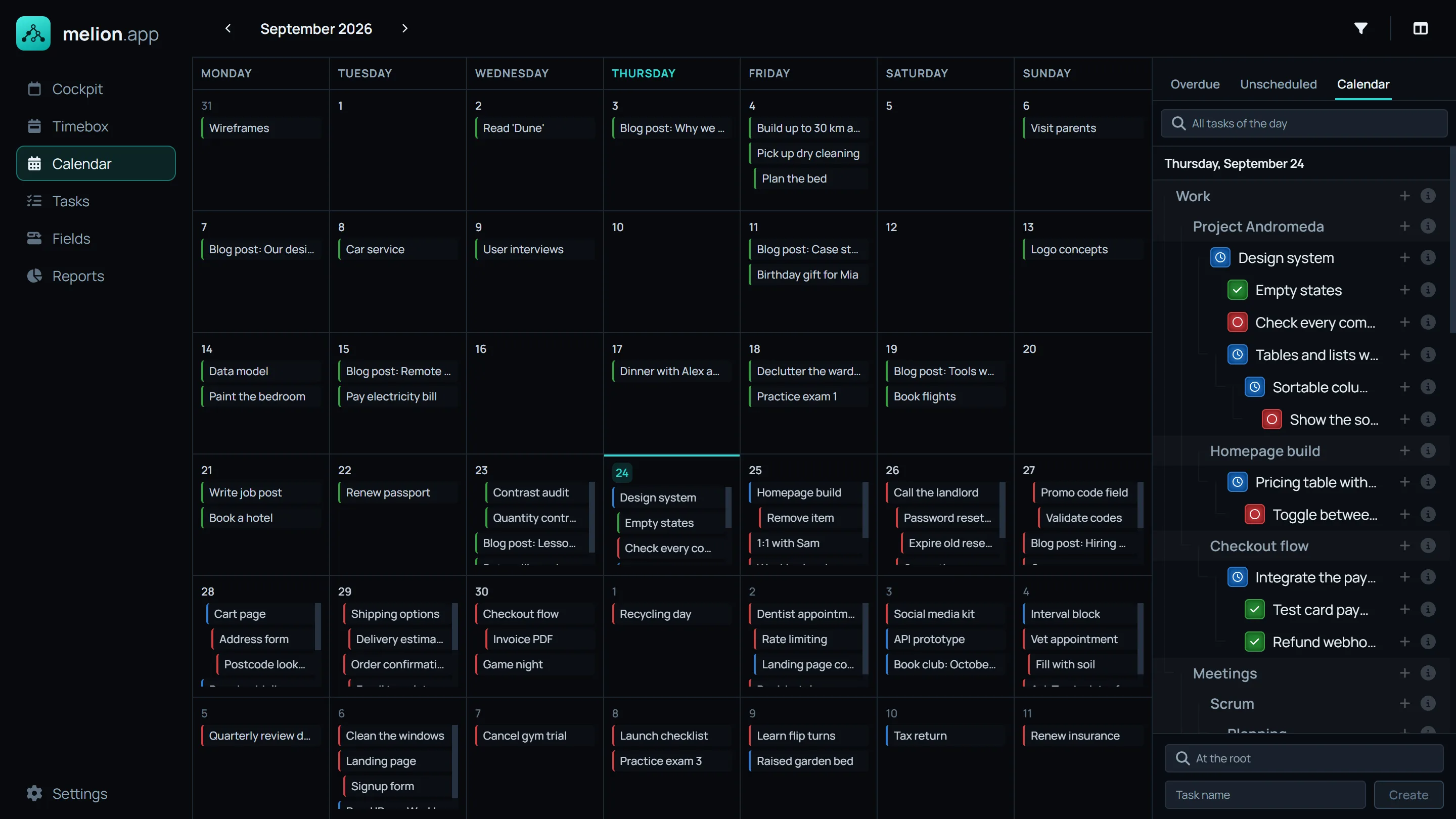 A month of tasks on the calendar