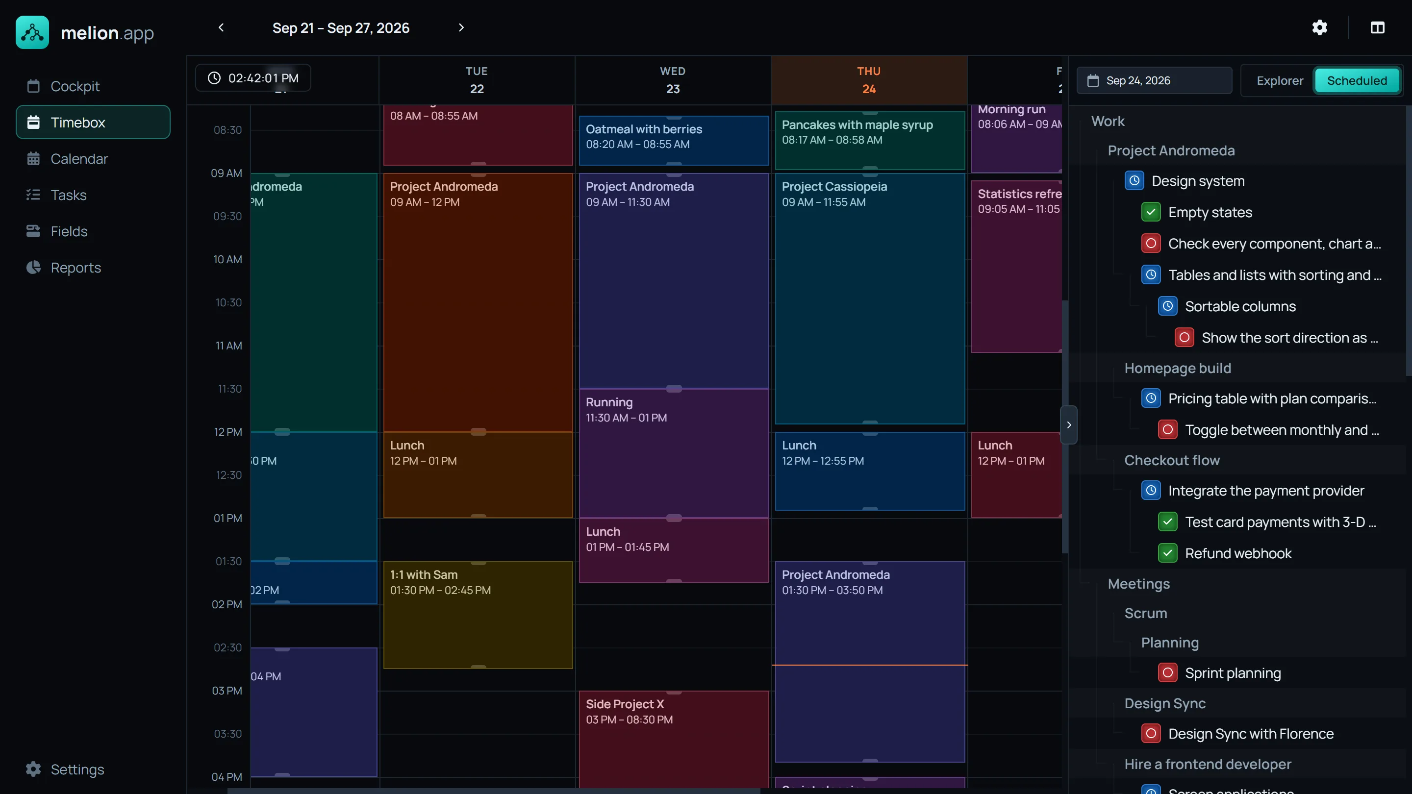 A week of timeboxes next to the tasks planned for today